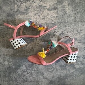 Betsey Johnson Pink and Yellow Heels with Polka Dots